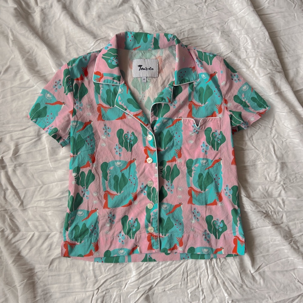 🎟️rare tombolo brand pink and turquoise cabana shirt